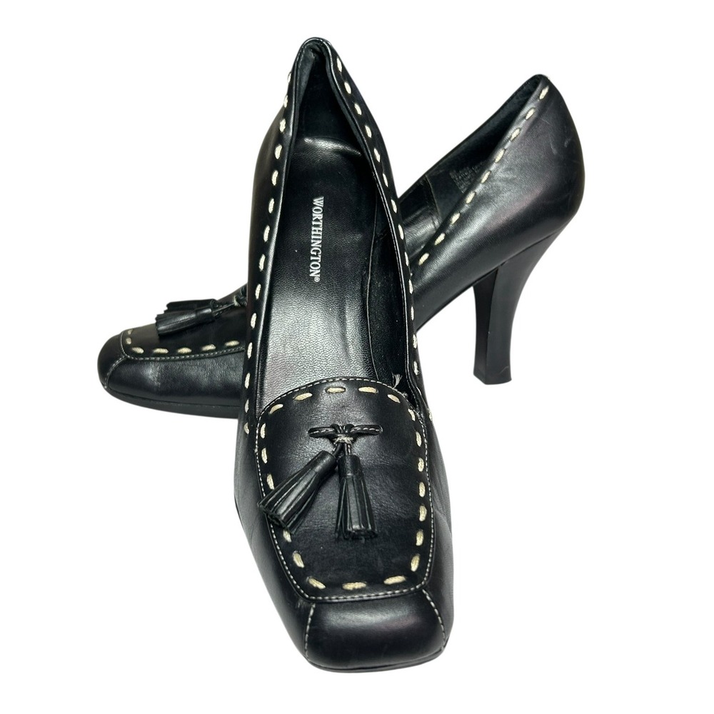 Worthington Pumps Womens Size 8 M Black Leather 3 1/2" Career Classic Heels